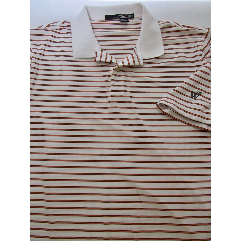 RLX Ralph Lauren White‎ Orange Stripe Mens Shirt Classic Fit Polo Size XL/TG